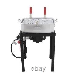 18 Qt Propane Gas Dual Basket Fryer Cast Iron Burner Outdoor Steam Boil Brew