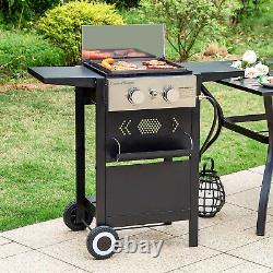 20000 BTU Outdoor Flat Top Gas Griddle Grill Propane BBQ Grill with lid 2-Burner