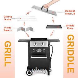 20000 BTU Outdoor Flat Top Gas Griddle Grill Propane BBQ Grill with lid 2-Burner