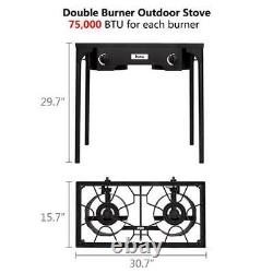 2 Burner Gas Propane Cooker Outdoor Camping Picnic Stove Stand 150,000-BTU BBQ