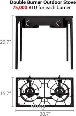 2 Burner Propane Gas Stove for Outdoor Cooking, 150,000 BTU Camping Cooker with