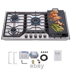 34 Gas Cooktop withCast Iron Griddle 5 Burner Natural Gas/Propane Gas Convertible