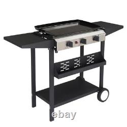 3-Burner Flat Top Gas Griddle Cooking Station with Ceramic Coated Cast Iron Pan