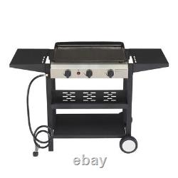 3-Burner Flat Top Gas Griddle Cooking Station with Ceramic Coated Cast Iron Pan
