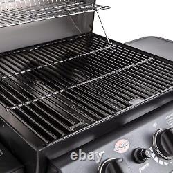3-Burner Propane Gas Grill BBQ Grill With Cast Iron Grates, Warming Racks & Wheels