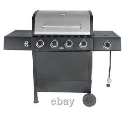 4-Burner Propane Gas Grill with Side Burner, Stainless Steel & Black