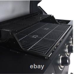 4-Burner Propane Gas Grill with Side Burner, Stainless Steel & Black