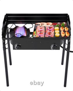 Double Burner Grill Gas Dual Propane Cooker Outdoor Camping Stove Stand for BBQ