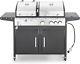 Dual Fuel BBQ Grill Propane Gas & Charcoal Grill with Side Burner Outdoor Black