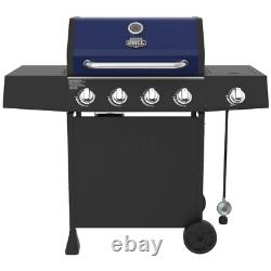 Four Burner Propane Gas Grill BBQ Stainless Steel Cast Iron Grates Blue Durable