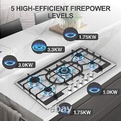 Gas Cooktop Gas Stove Built-In 5 Burner 34 inch Stainless Steel Gas Hob NG/LPG