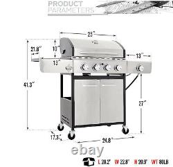 Gas Grill Four Burners Side Burner Propane Stainless Steel Cast Iron Grates