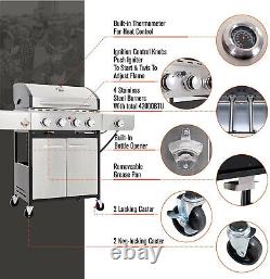 Gas Grill Four Burners Side Burner Propane Stainless Steel Cast Iron Grates