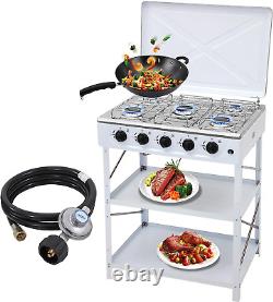 Gas Stove Portable Propane Stove 5 Burner with Support Leg Stand and Wind Blocki