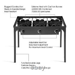 Goplus Portable Propane 225,000-BTU 3 Burner Gas Cooker Outdoor Camp Stove BBQ