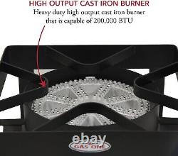 Heavy-Duty Propane Burner 200K BTU Adjustable Regulator & Steel Braided Hose