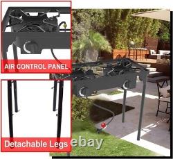 Outdoor Propane Stove Portable, Double Burners, Premium Hose, Detachable Legs