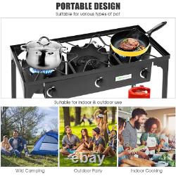 Portable Propane 3 Burner Gas Cooker Outdoor Camp Stove BBQ Cast Iron Stove Food