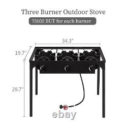 Portable Propane Stove 3 Burner Outdoor Camping BBQ Grill High Pressure