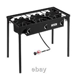 Propane 225000BTU Double 3 Burner Gas Cooker Stand Stove Outdoor Grill BBQ Black