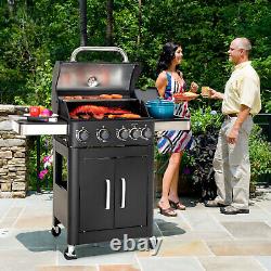 Propane Gas Grill 4 Burners a Side Burner Steel Grill Cart Outdoor Cooking BBQ