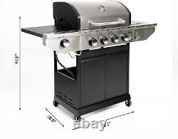 Propane Gas Grill 4 Burners a Side Burner Steel Grill Cart Outdoor Cooking BBQ