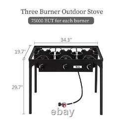 Three Burner Stove High Pressure Propane Gas Cooker Cooking Burner 225000-BTU